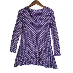 Tianello Women's Purple Honeycomb Print Long‎ Sleeve Tunic Top Size M